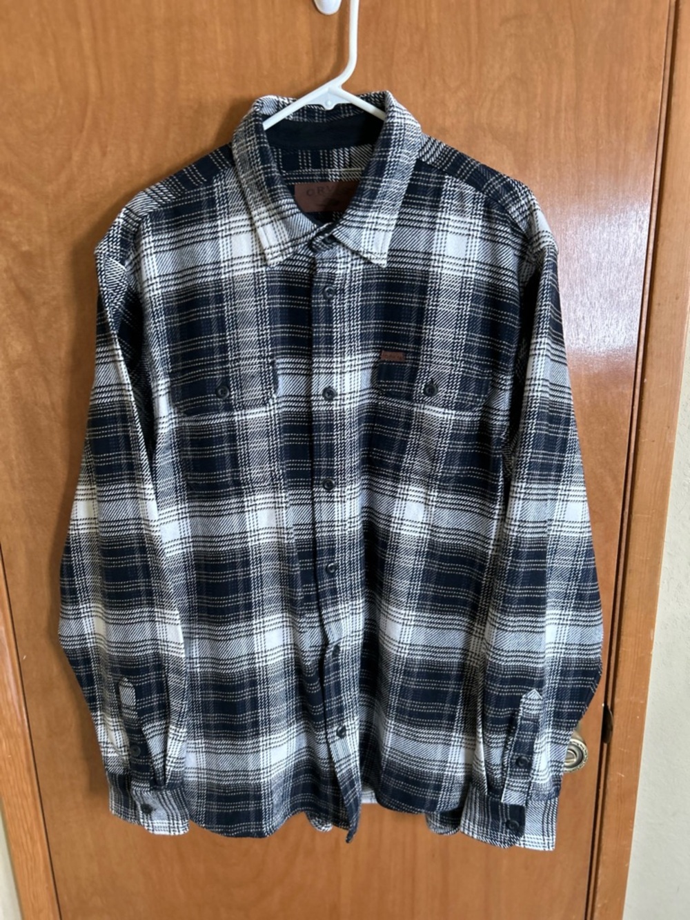 Orvis Shacket Men L Plaid Button Up Shirt Jacket Pockets Outdoor Flannel